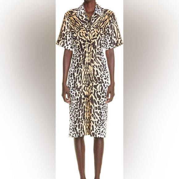St. John Dresses & Skirts - ST John Margay Cat Print Silk Shirtdress Size 10 NWOT Leopard Print